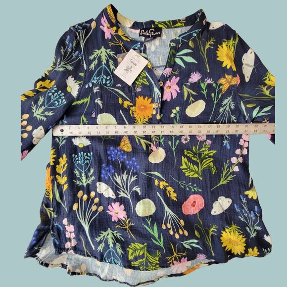 Long Sleeve Navy Blue "Teresa Prairie Posy" Tunic Size XL by Lesley Evers, NWT - Picture 5 of 6